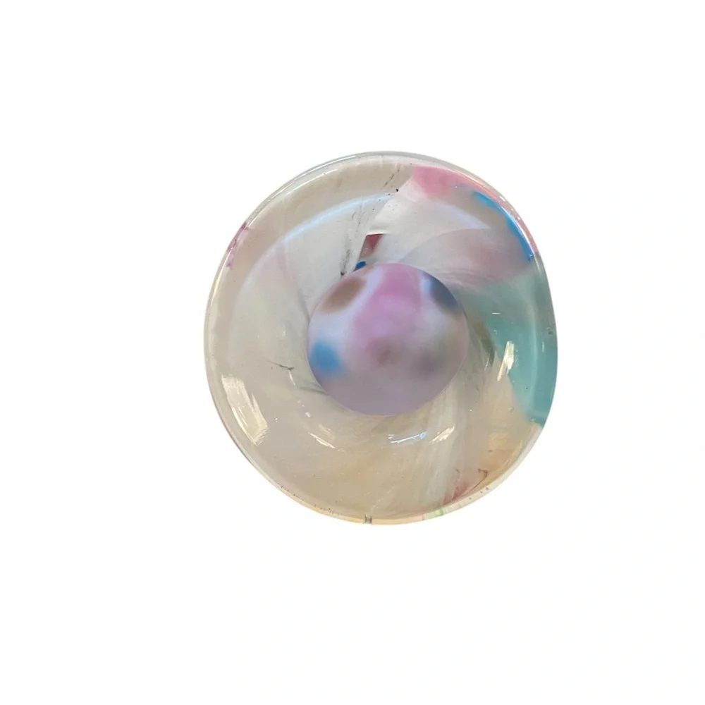 Blown Glass Art Vase Gorgeous white pink blue yellow brown signed great gift